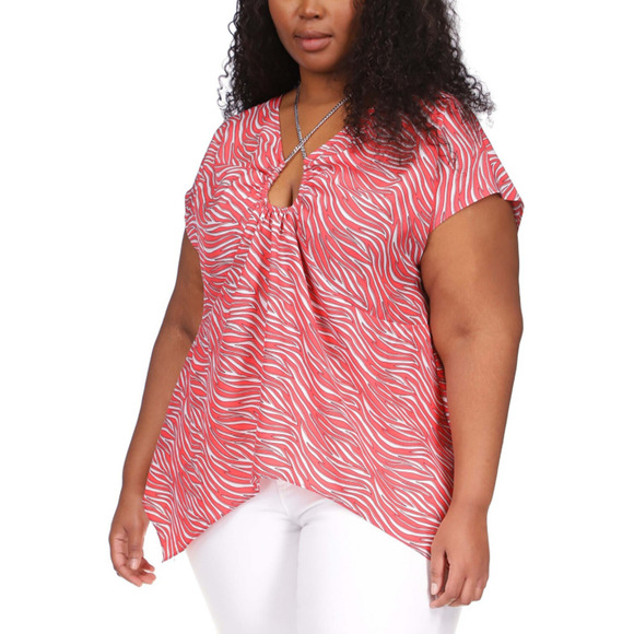 Michael Michael Kors Zebra-Print Chain-Trim Top Geranium Plus Size 2X - Picture 1 of 2